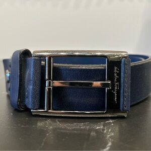 Salvatore Ferragamo Navy and Silver Leather Belt Buckle